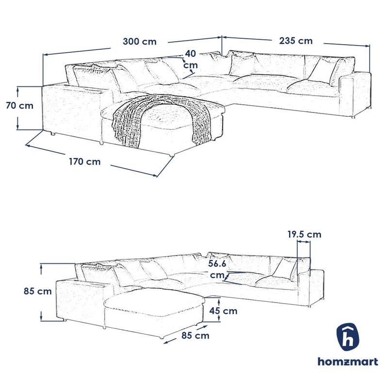 ملاذ هاوس أريكة على شكل حرف L مع مسند قدم من الخشب الطبيعي والكتان - رمادي - Image 3